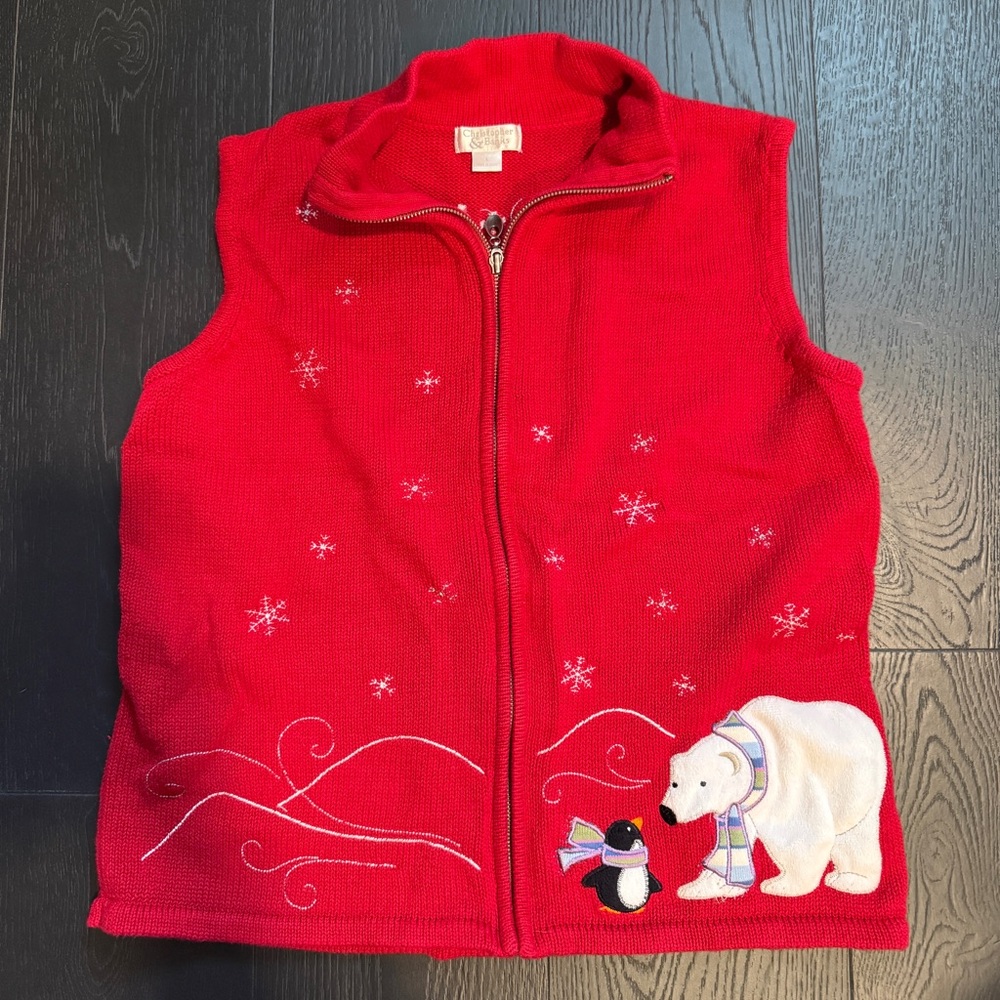 Christopher & Banks Red Festive Zip-Up Vest